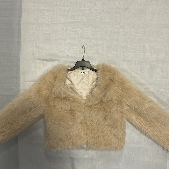 NEW!! Dusky Beige Highlights Creamy White Fox Fur Cropped Long Sleeve Fur Jacket - Picture 8 of 16